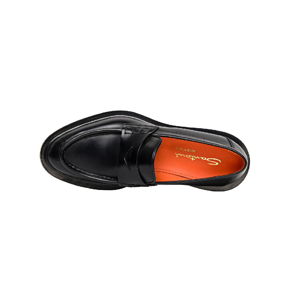 Santoni Mocassino penny da donna in pelle anticata nera Prezzo di fabbrica