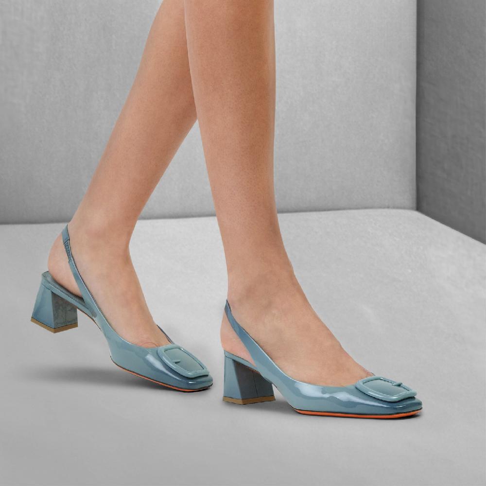 Santoni Slingback tacco medio da donna in vernice azzurra Spedizione Gratuita
