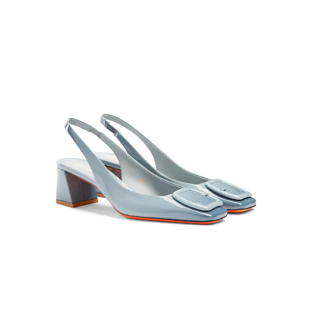 Santoni Slingback tacco medio da donna in vernice azzurra Spedizione Gratuita
