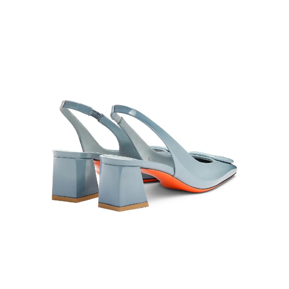 Santoni Slingback tacco medio da donna in vernice azzurra Spedizione Gratuita