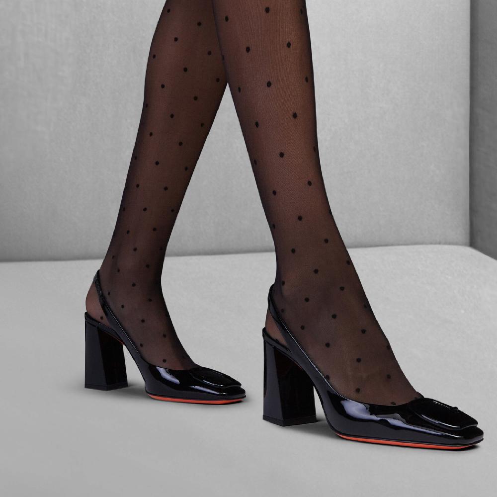 Santoni Slingback tacco alto da donna in vernice nera Pezzi Unici