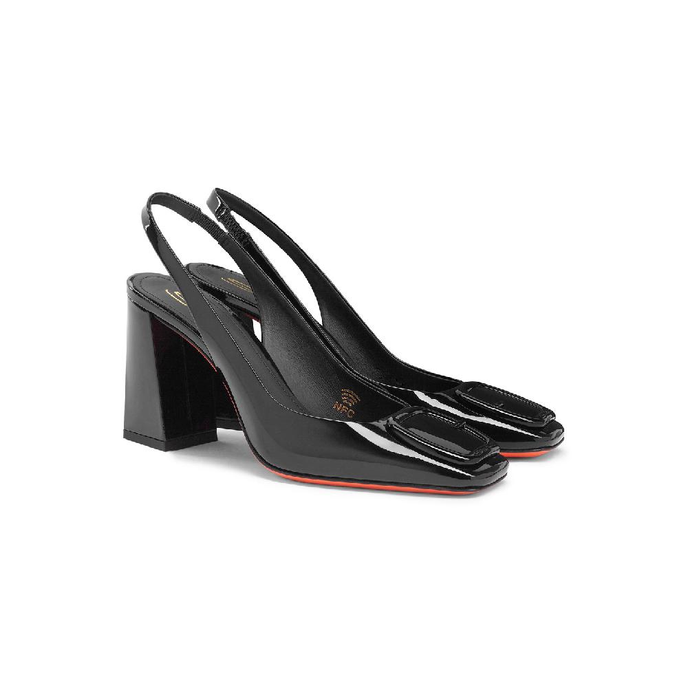 Santoni Slingback tacco alto da donna in vernice nera Pezzi Unici