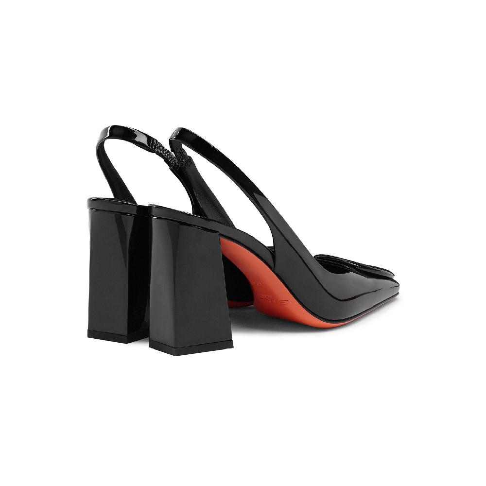 Santoni Slingback tacco alto da donna in vernice nera Pezzi Unici