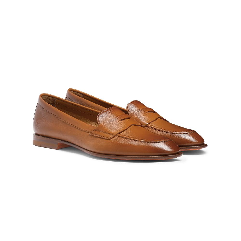 Santoni Mocassino penny da donna in pelle marrone Acquista Ora
