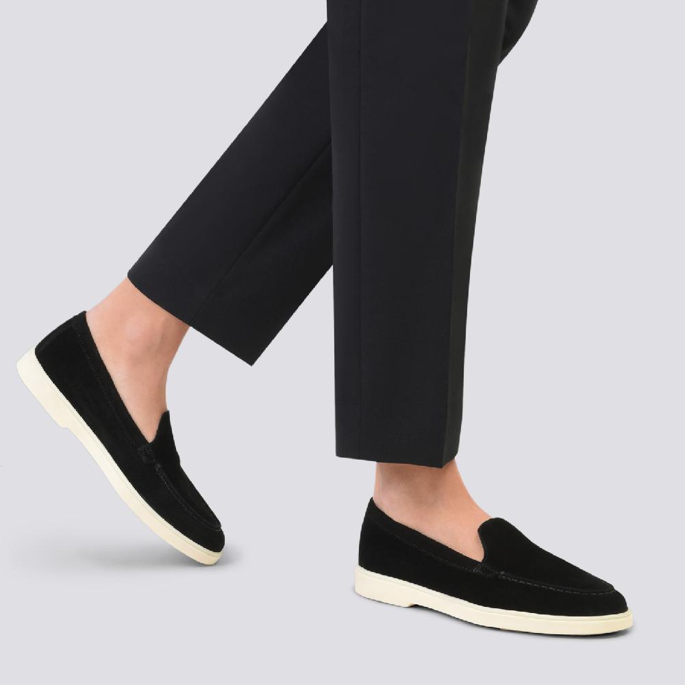 Santoni Mocassino da donna in suede nera Consegna Veloce