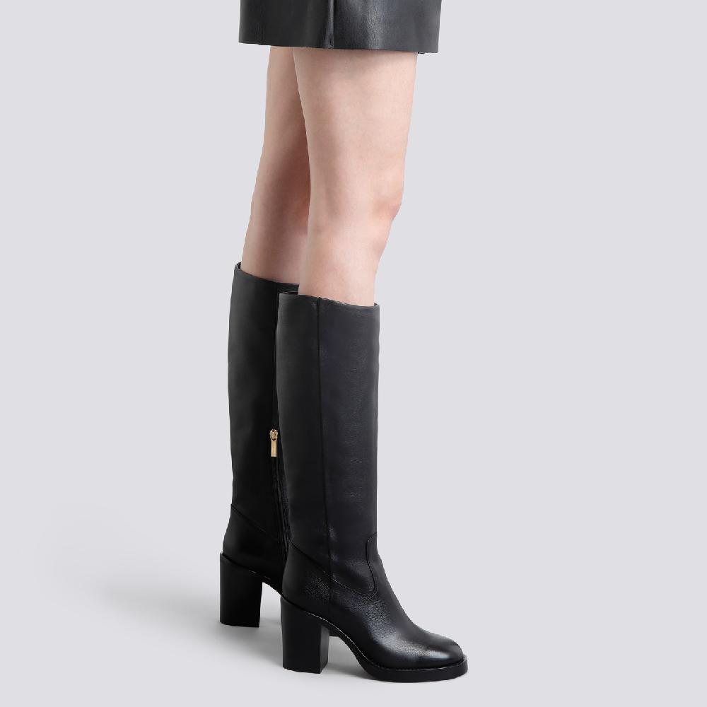 Santoni Stivale tacco alto da donna in pelle nera Shopping Online