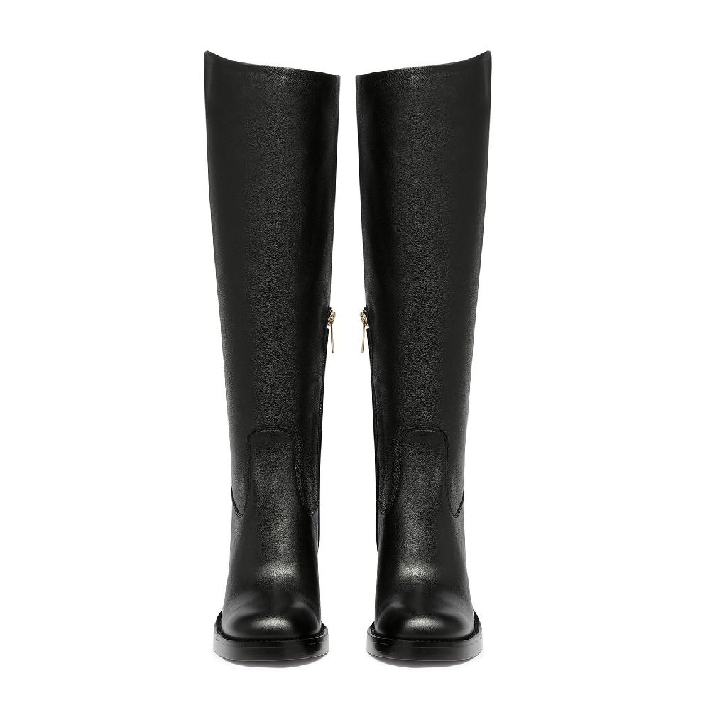 Santoni Stivale tacco alto da donna in pelle nera Shopping Online