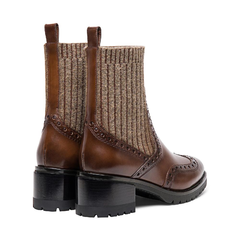 Santoni Stivaletto tacco basso brogue con calzino da donna in pelle marrone Prezzo Ridotto