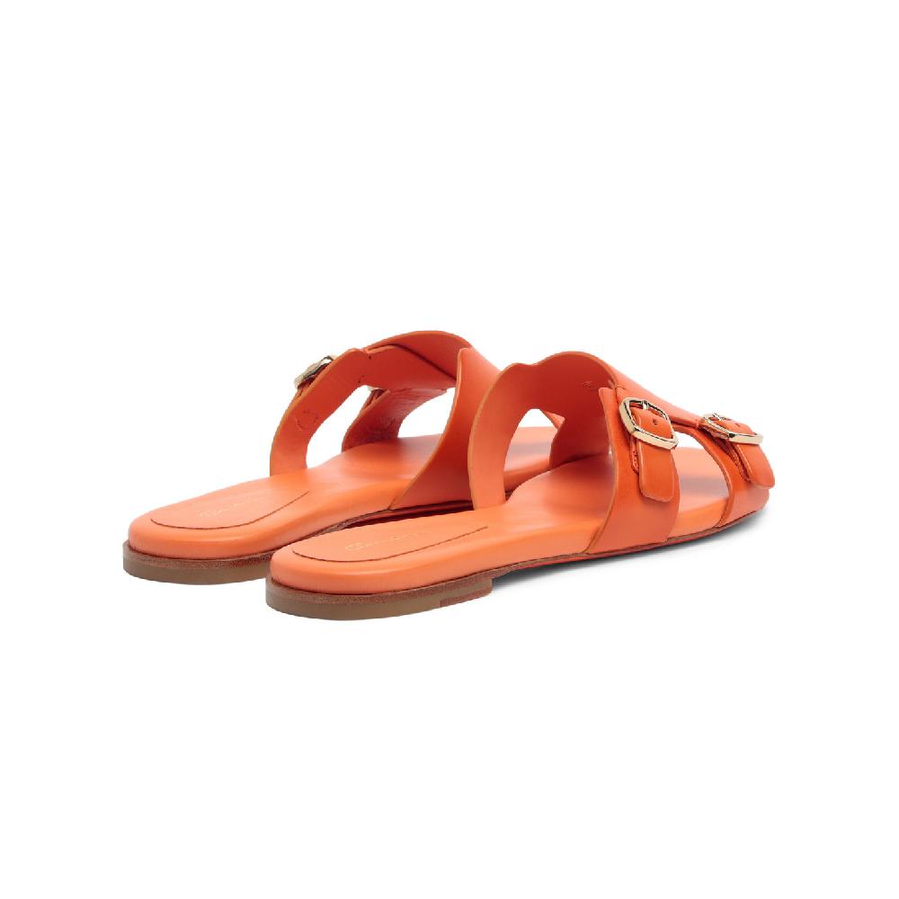 Santoni Sandalo slide con doppia fibbia in pelle arancione Sottocosto