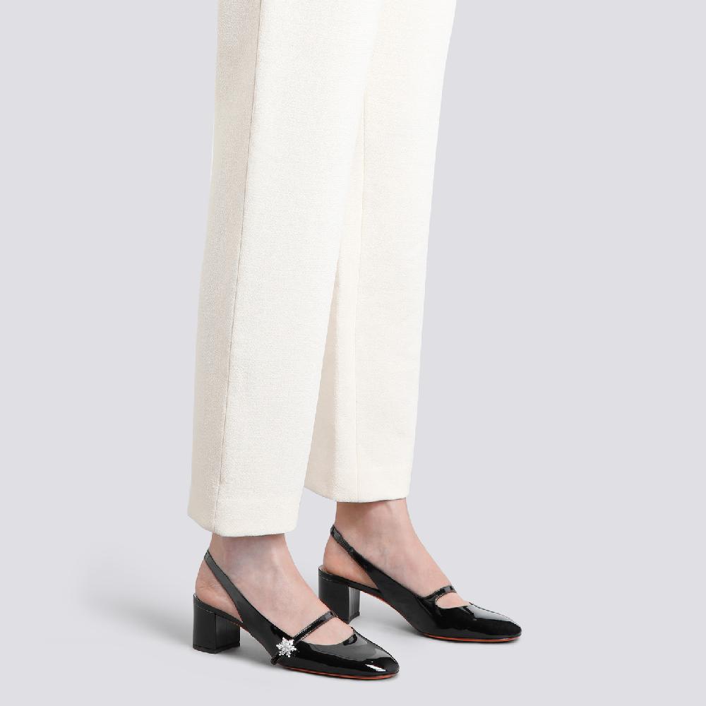 Santoni Slingback tacco basso da donna in vernice nera Convenienza