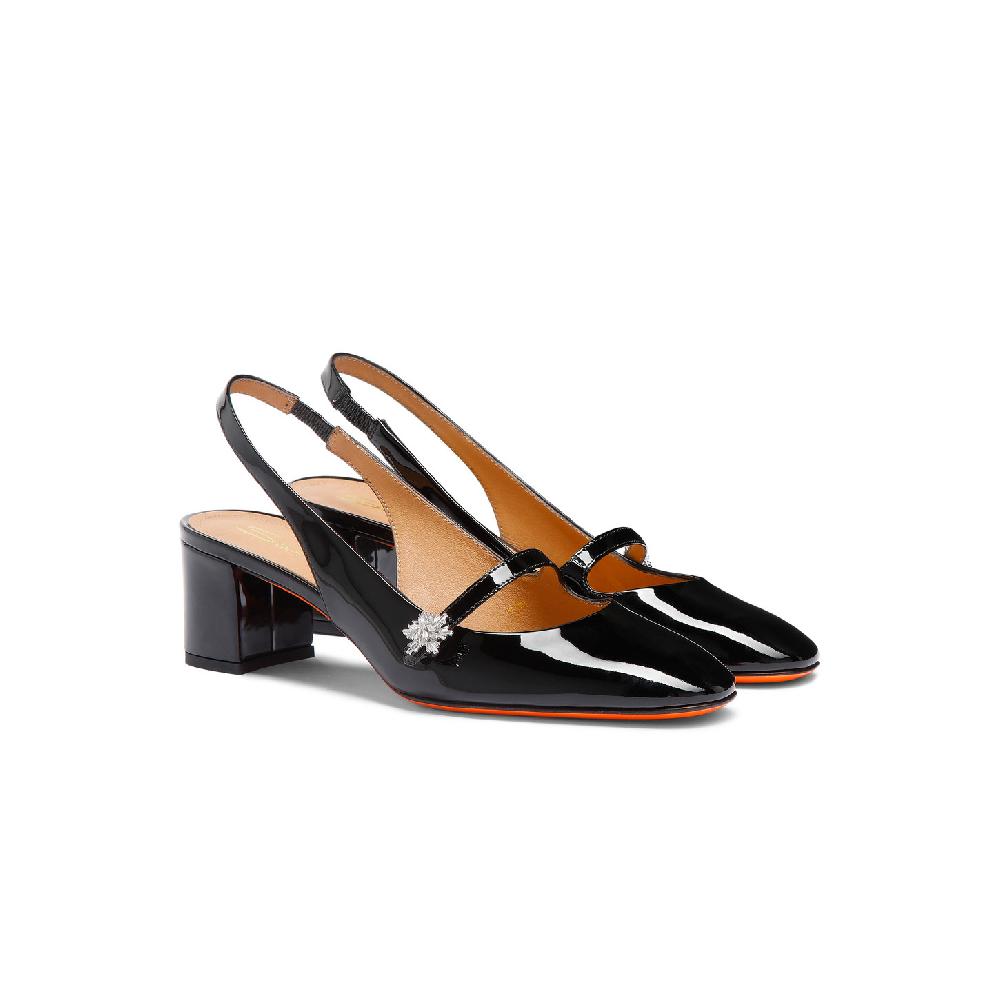 Santoni Slingback tacco basso da donna in vernice nera Convenienza