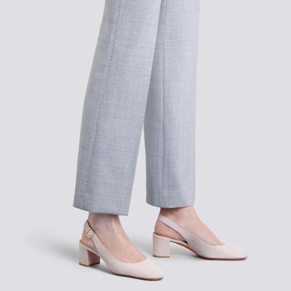 Santoni Slingback tacco basso da donna in suede rosa Sconto