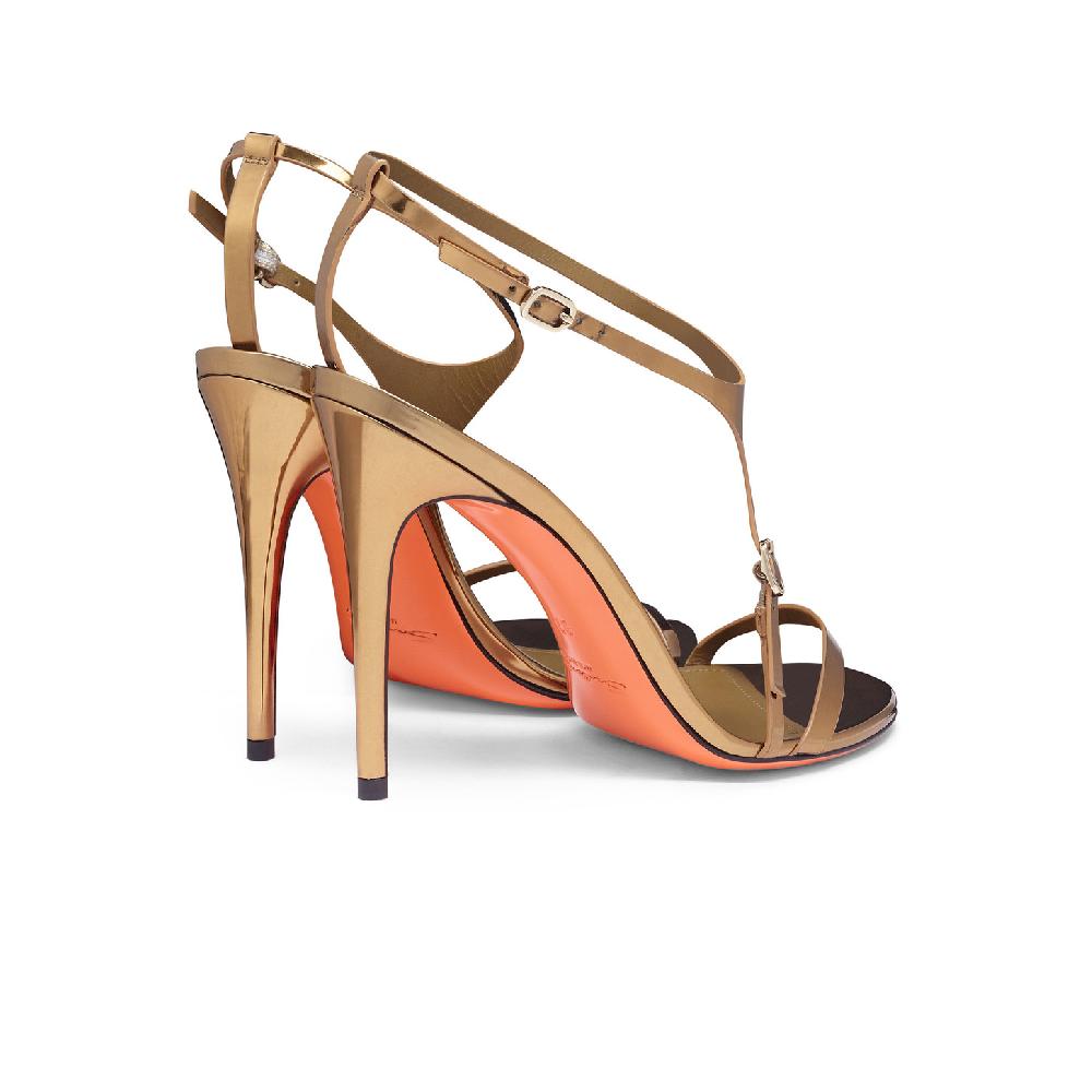 Santoni Sandalo tacco alto da donna in materiale specchiato oro Economico