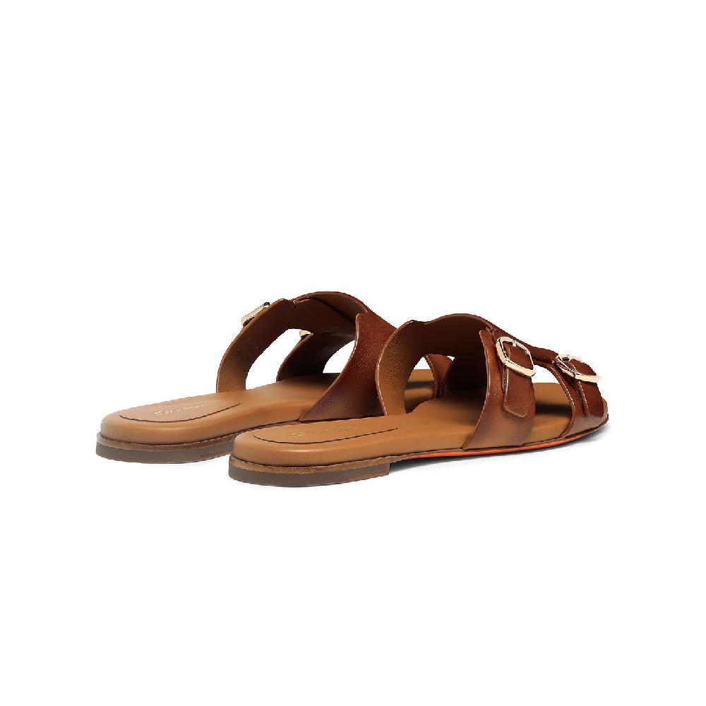 Santoni Sandalo slide Didi con doppia fibbia da donna in pelle marrone Outlet
