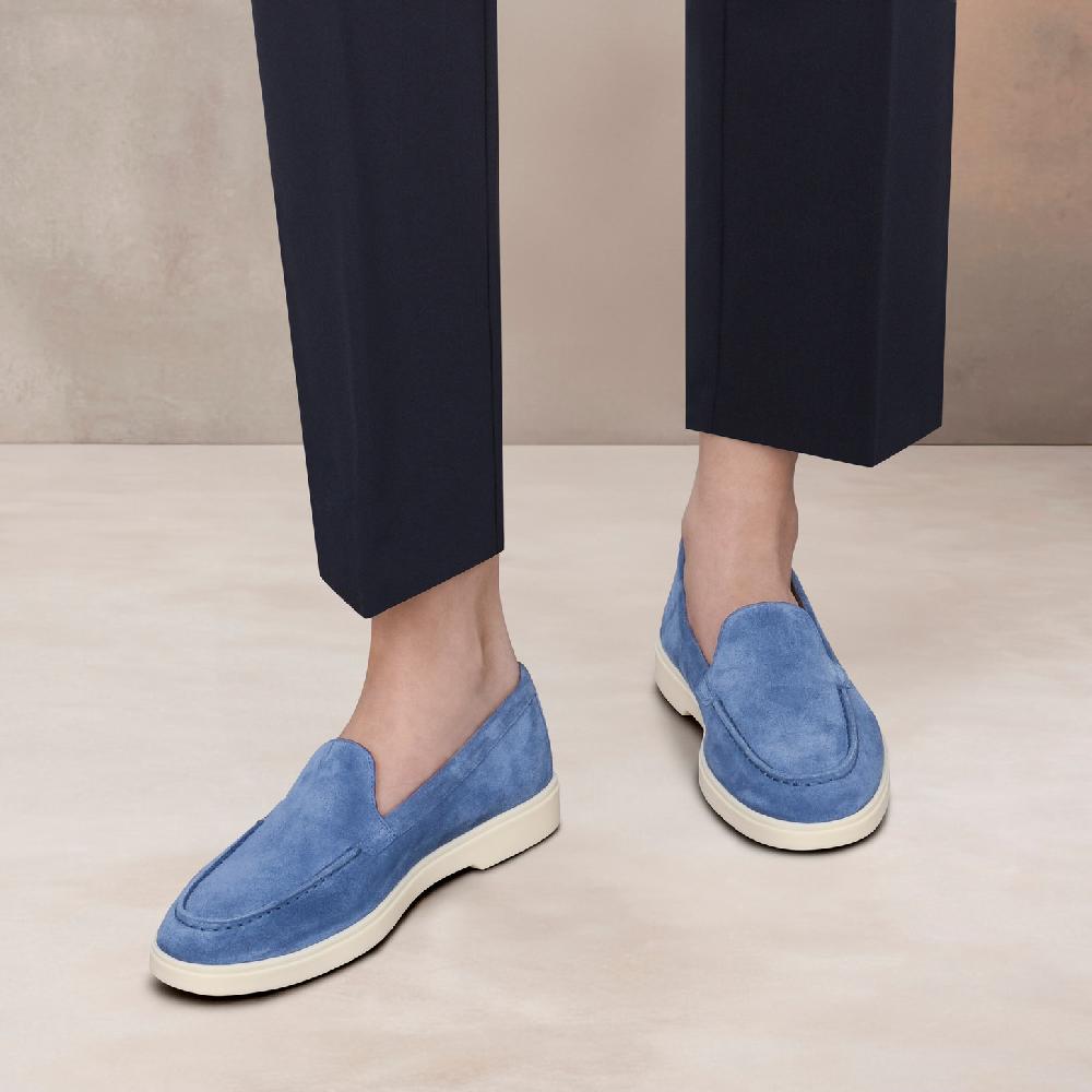 Santoni Mocassino da donna in suede blu In Vendita