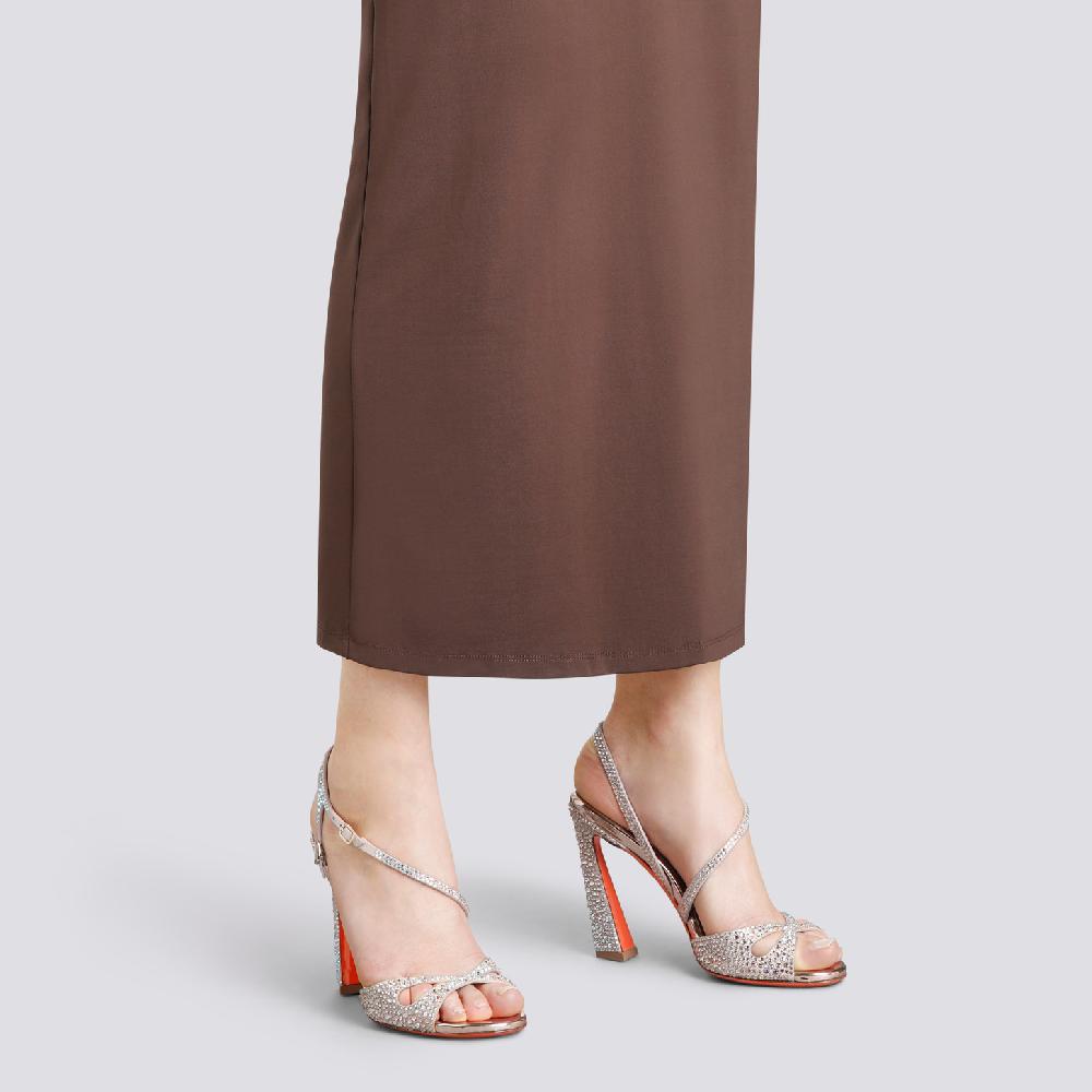 Santoni Sandalo tacco alto da donna in suede e strass rosa I Più Venduti