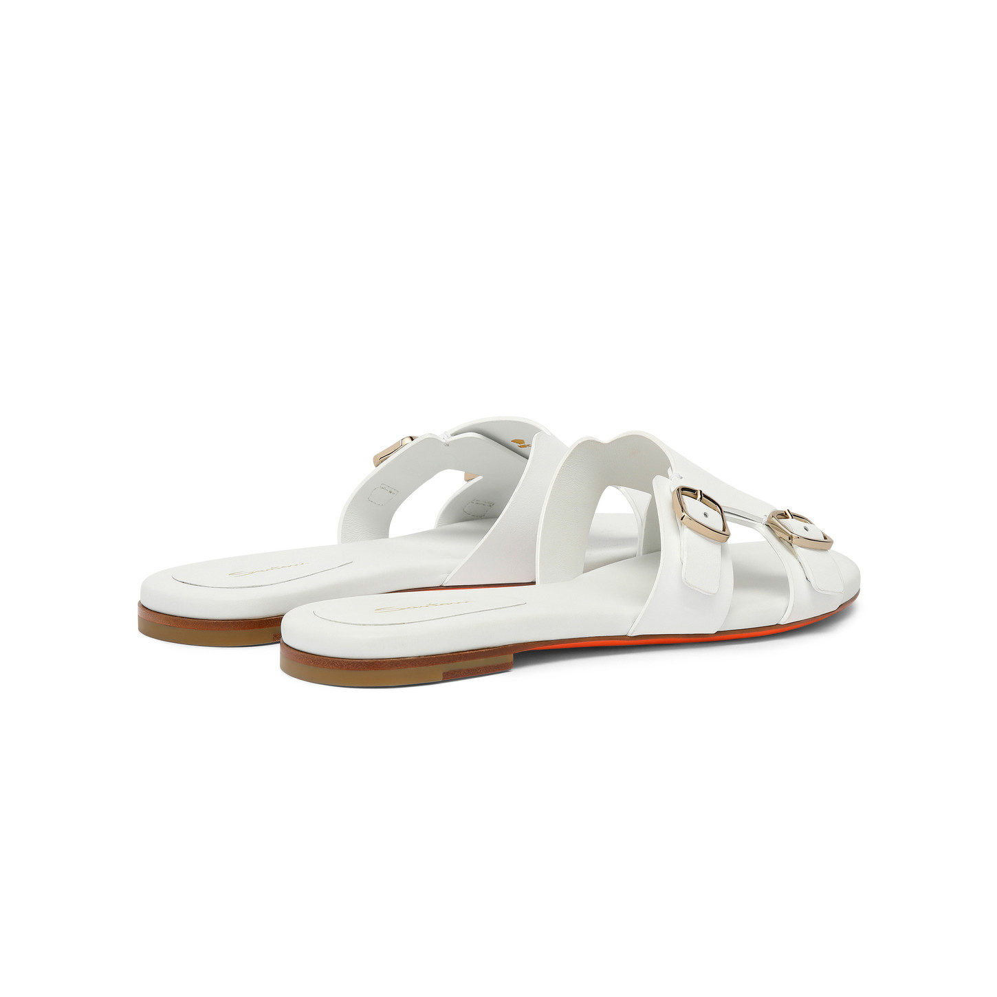 Santoni Sandalo slide Didi con doppia fibbia da donna in pelle bianca Vendite Flash
