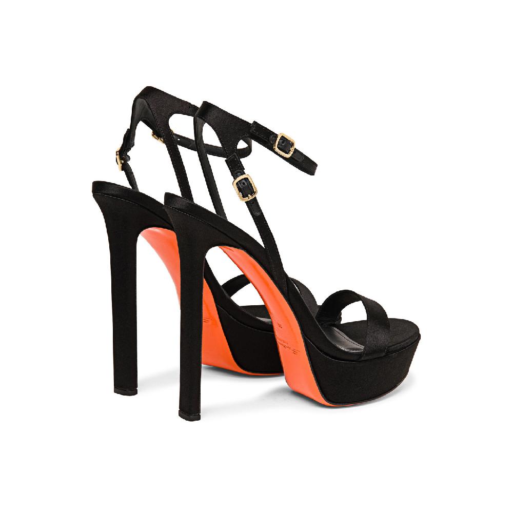 Santoni Sandalo tacco alto da donna in raso nero In Saldo
