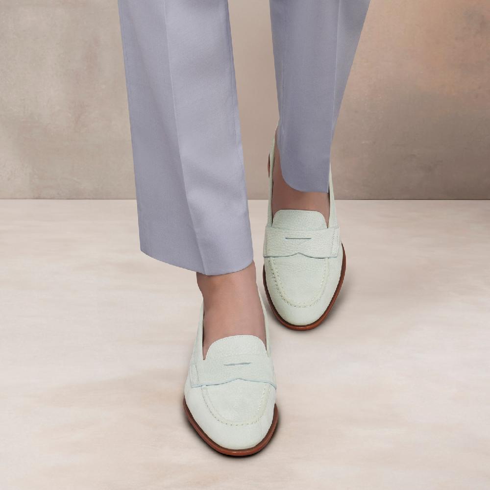 Santoni Mocassino penny da donna in nabuk azzurro Nuova