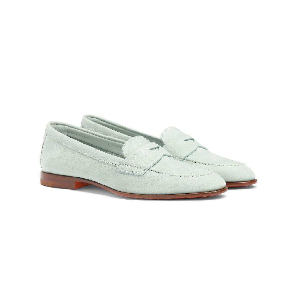 Santoni Mocassino penny da donna in nabuk azzurro Nuova