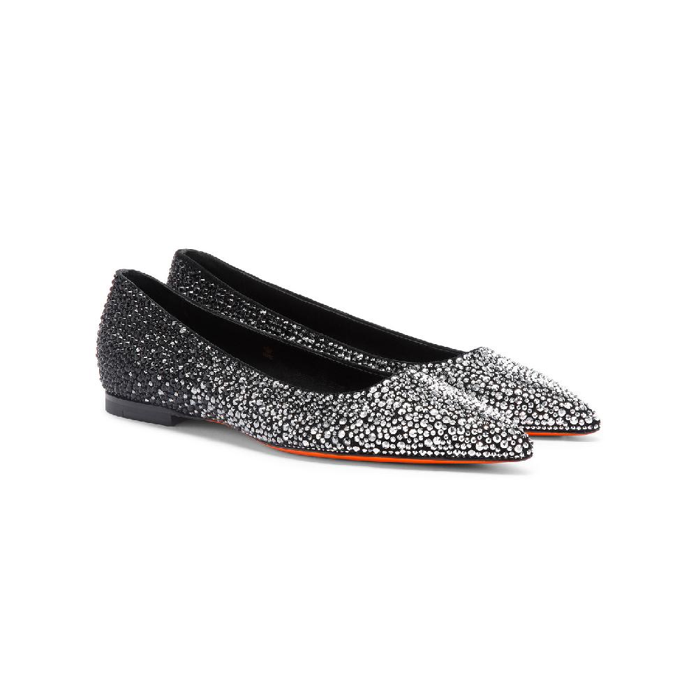 Santoni Ballerina da donna in suede e strass neri Italy