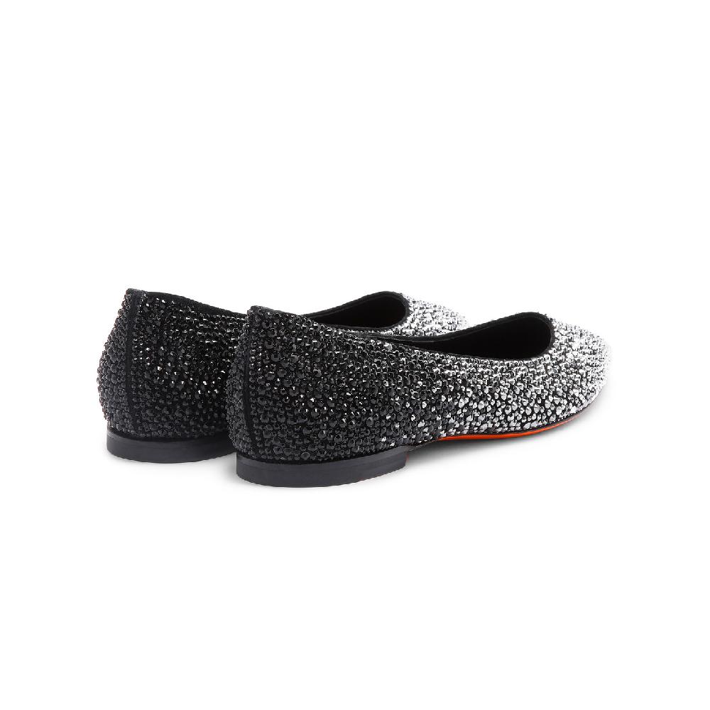 Santoni Ballerina da donna in suede e strass neri Italy
