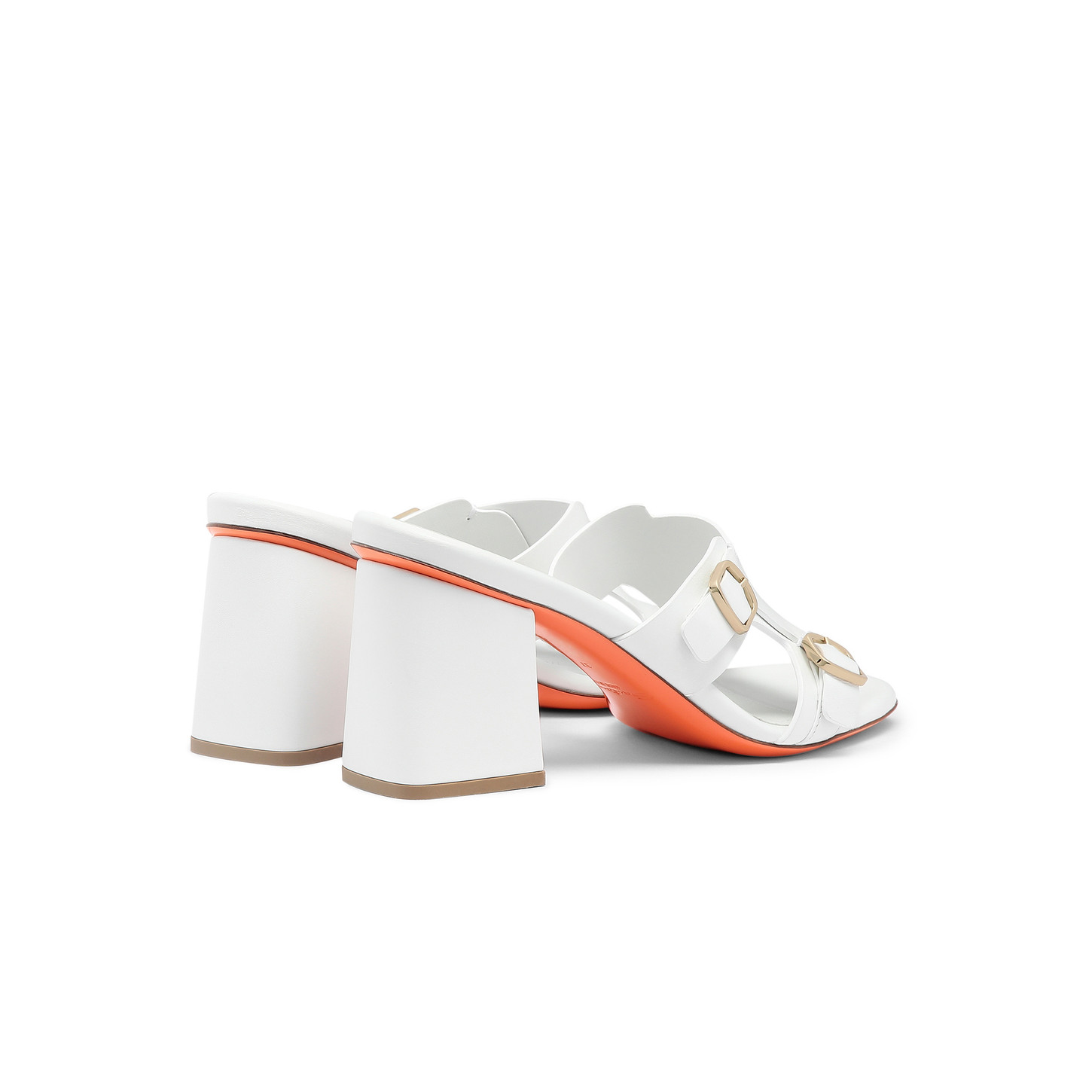 Santoni Sandalo doppia fibbia tacco medio da donna in pelle bianca Nuovo