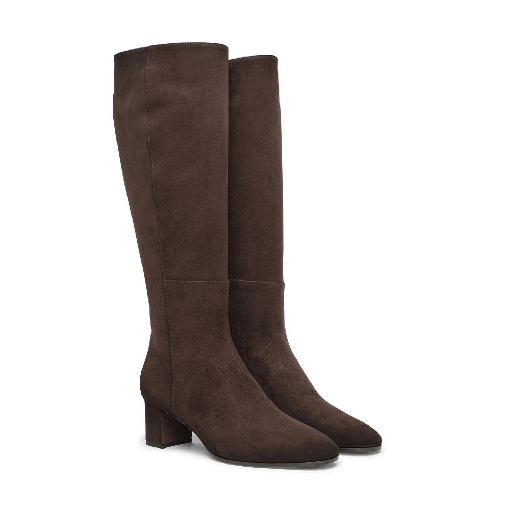 Santoni Stivale tacco medio da donna in suede testa di moro Promozione