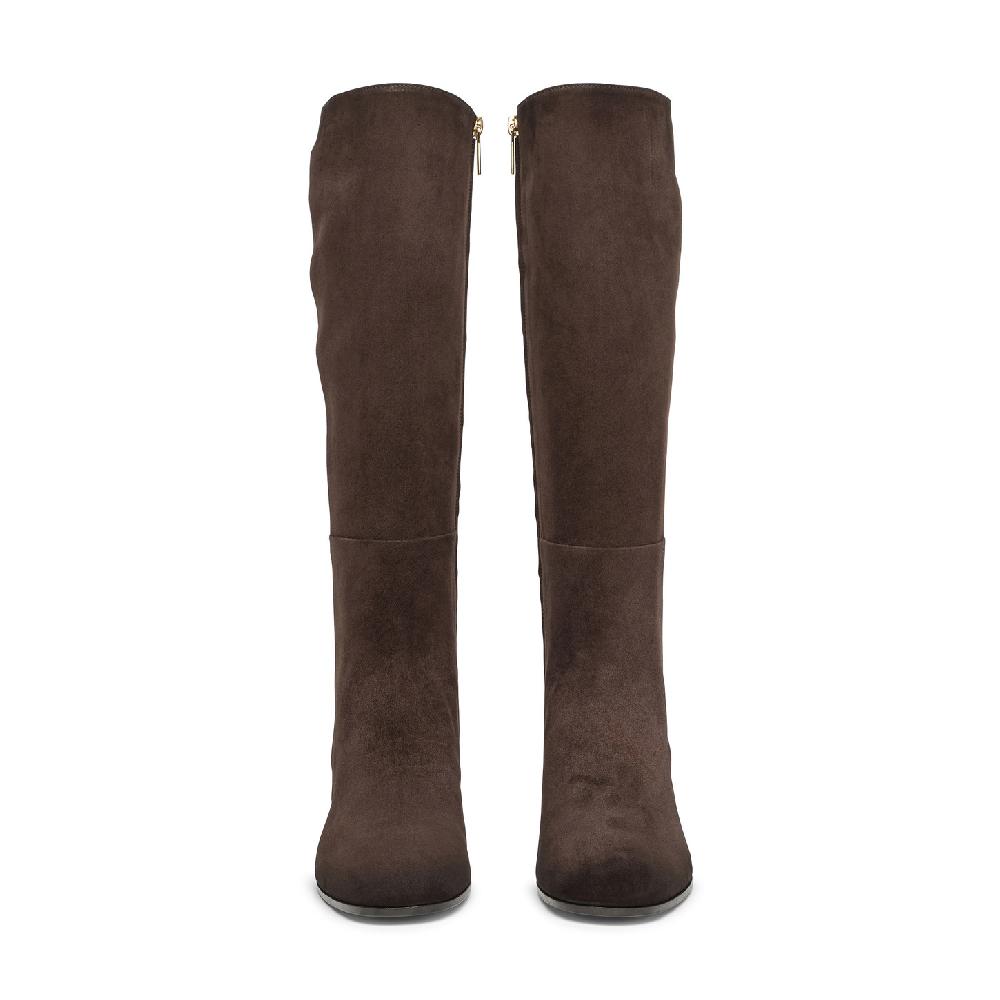 Santoni Stivale tacco medio da donna in suede testa di moro Promozione