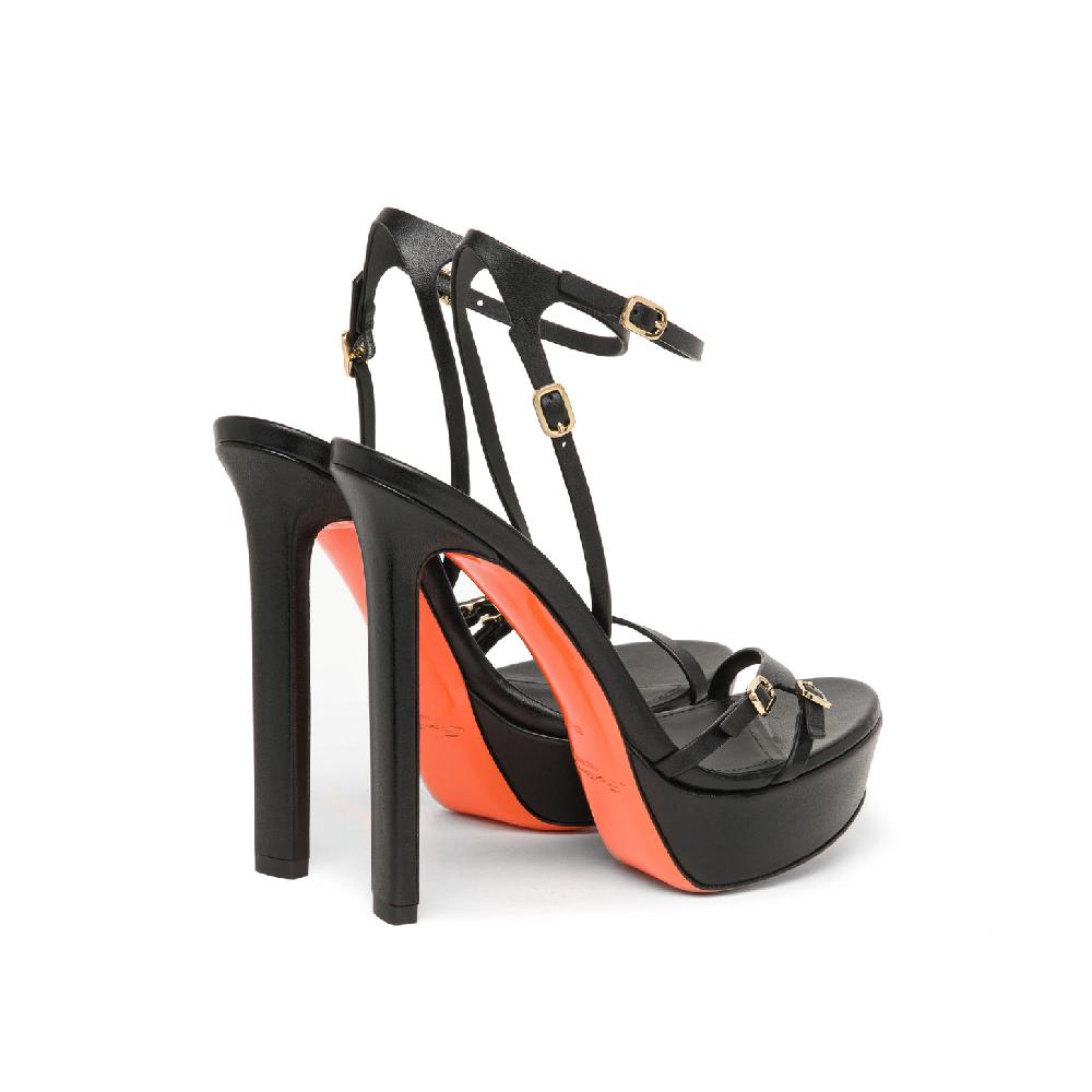 Santoni Sandalo tacco alto da donna in pelle nera Shopping Online