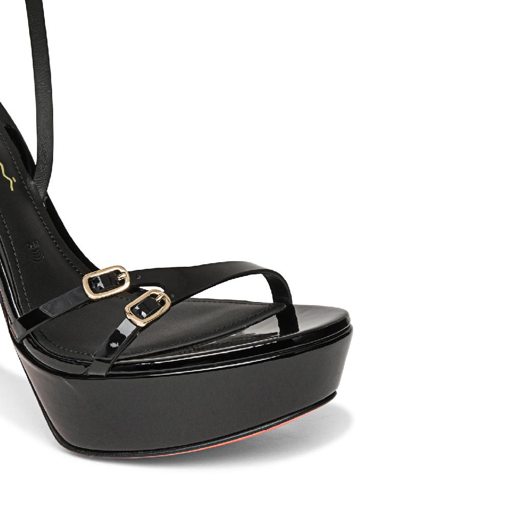 Santoni Sandalo tacco alto da donna in vernice nera Novità