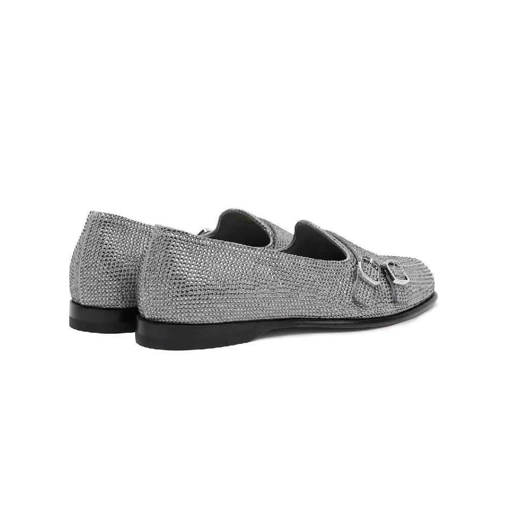 Santoni Mocassino Andrea doppia fibbia da donna in strass argento Offerta