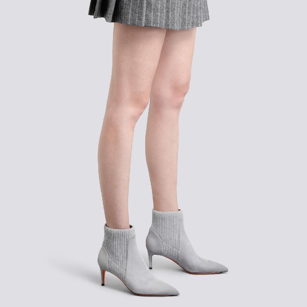 Santoni Stivaletto tacco basso con calzino da donna in suede grigio In Vendita