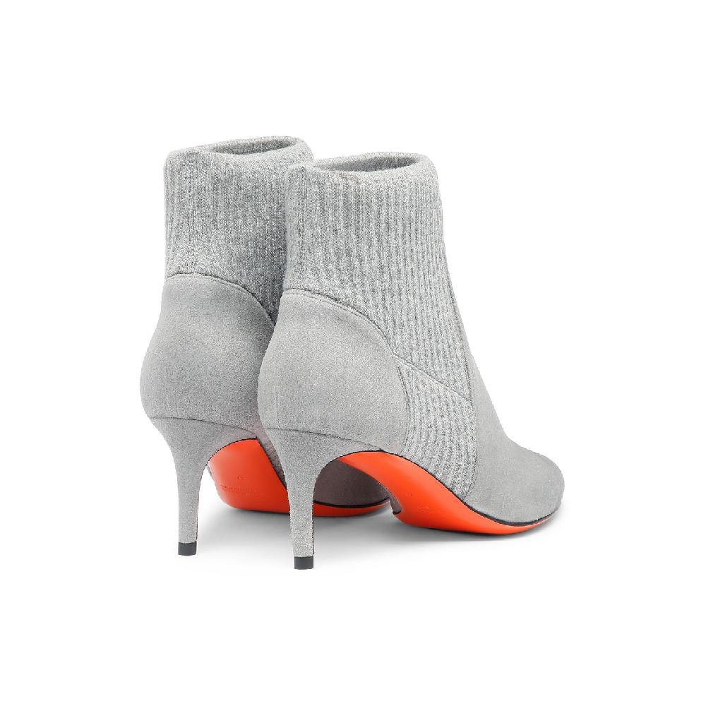 Santoni Stivaletto tacco basso con calzino da donna in suede grigio In Vendita