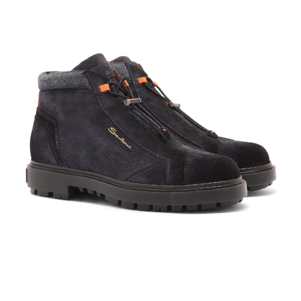 Santoni Scarponcino da montagna da uomo in suede blu 2025