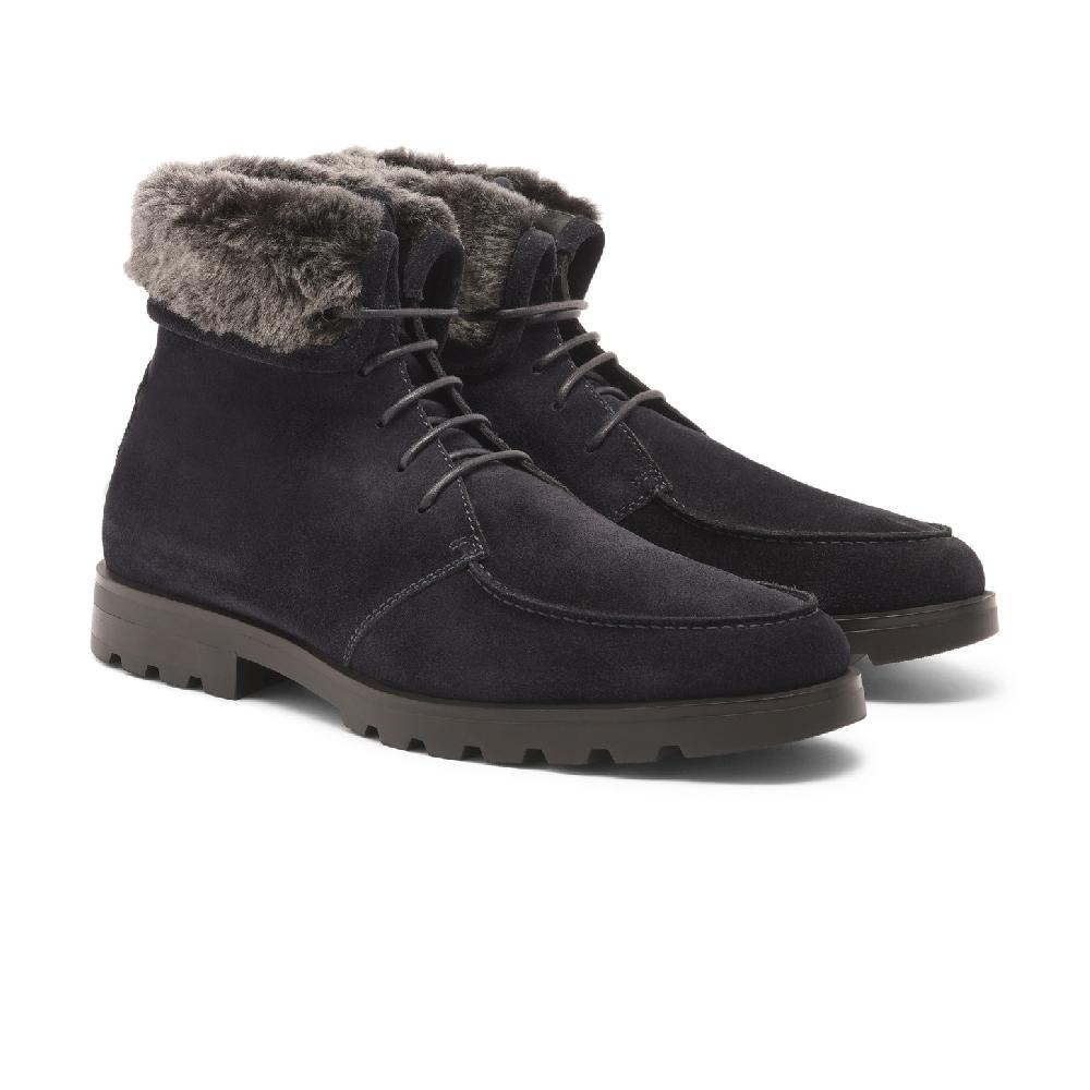 Santoni Stivaletto stringato con pelliccia da uomo in suede blu Qualità