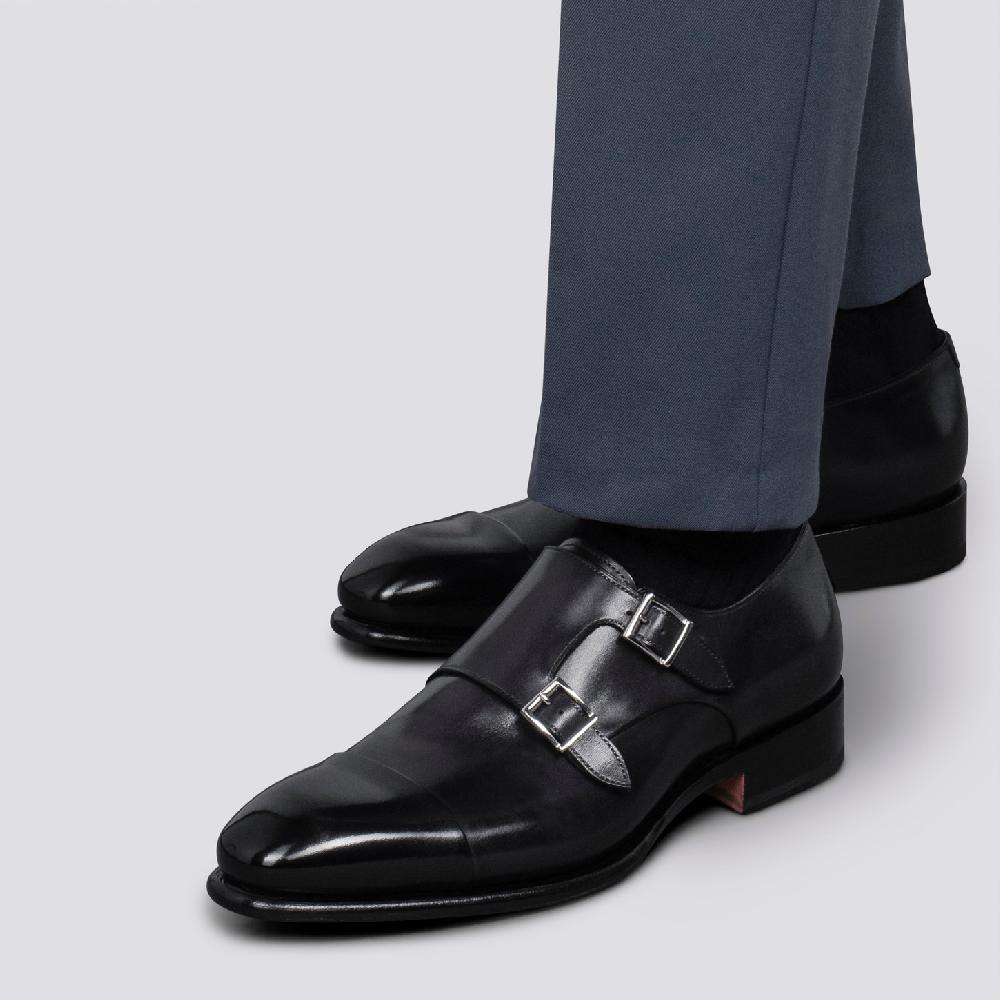 Santoni Doppia fibbia da uomo in pelle anticata blu Pezzi Unici