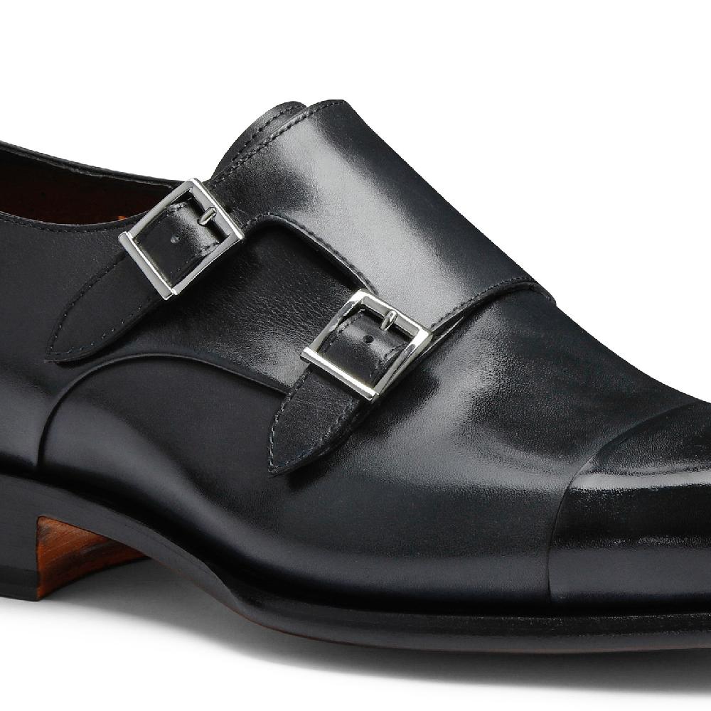 Santoni Doppia fibbia da uomo in pelle anticata blu Pezzi Unici