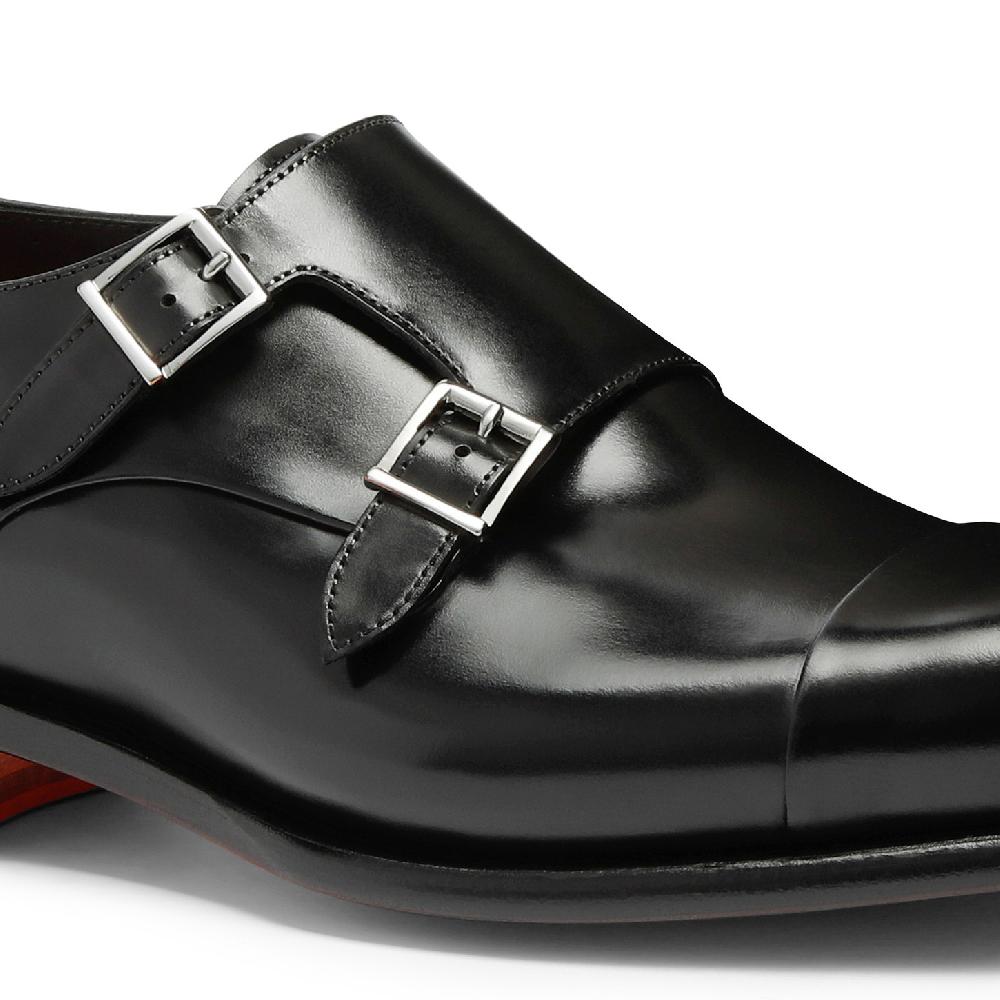 Santoni Doppia fibbia da uomo in pelle anticata nera Soddisfazione Garantita