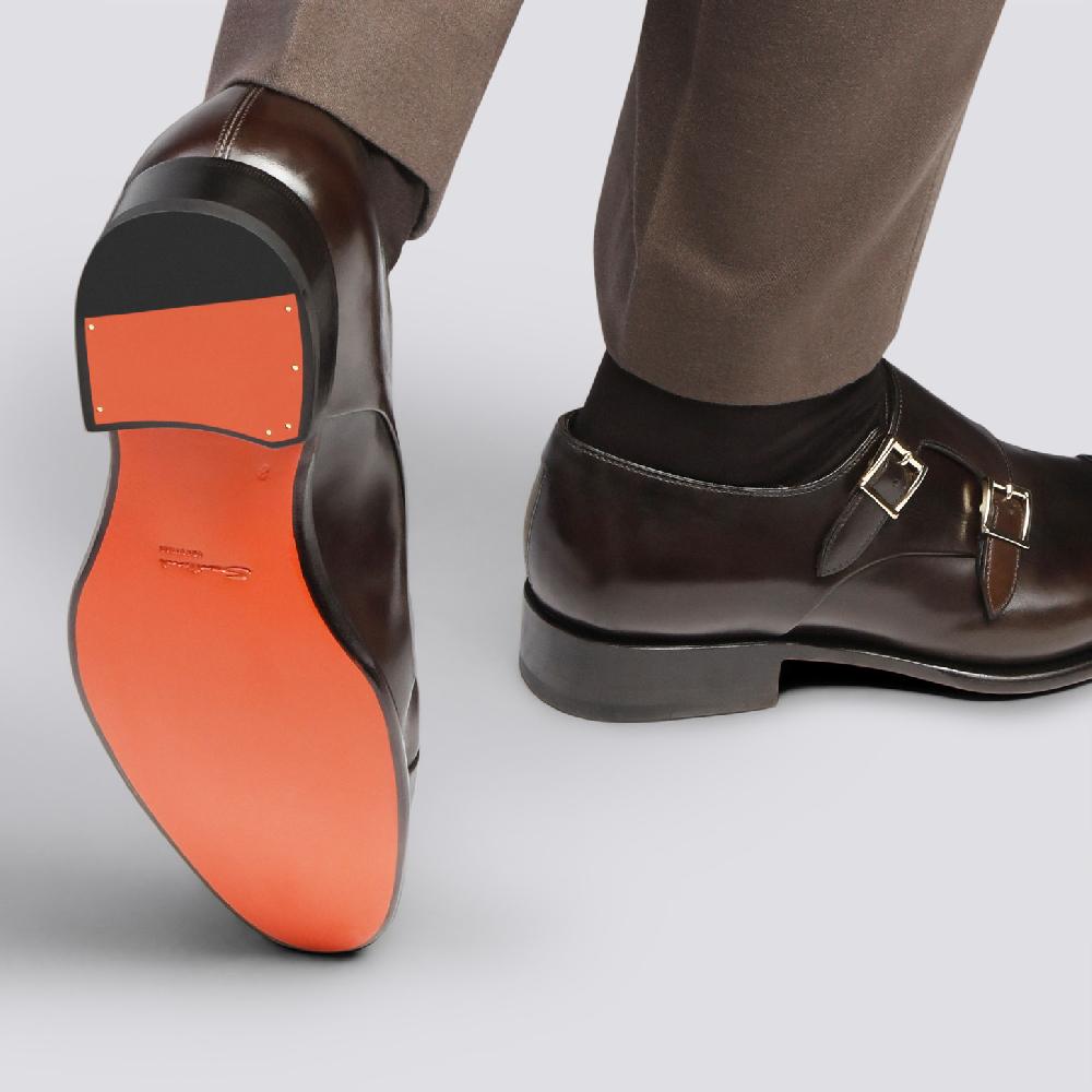 Santoni Doppia fibbia da uomo in pelle anticata marrone Qualità Garantita