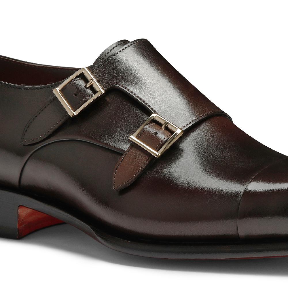Santoni Doppia fibbia da uomo in pelle anticata marrone Qualità Garantita