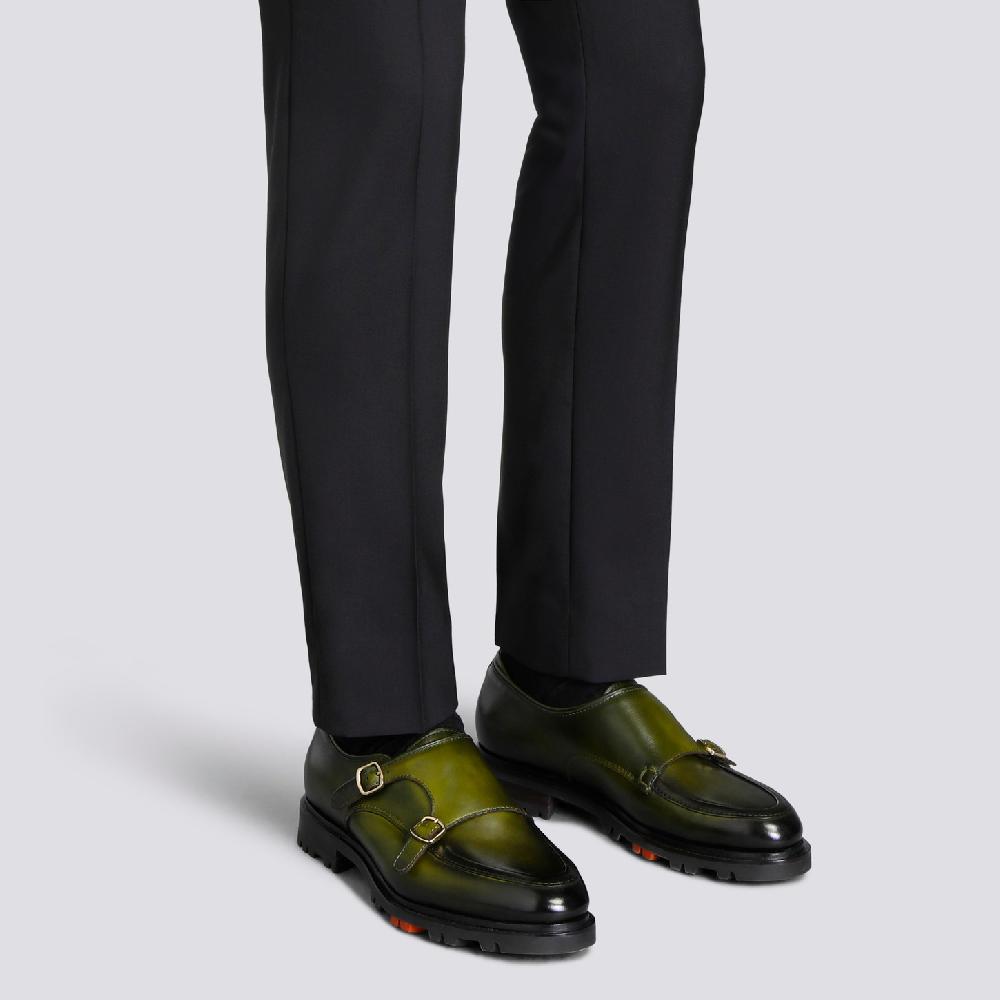 Santoni Doppia fibbia da uomo in pelle verde Negozi Online
