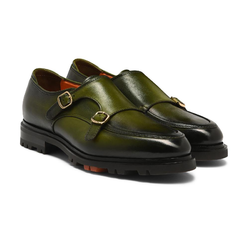 Santoni Doppia fibbia da uomo in pelle verde Negozi Online