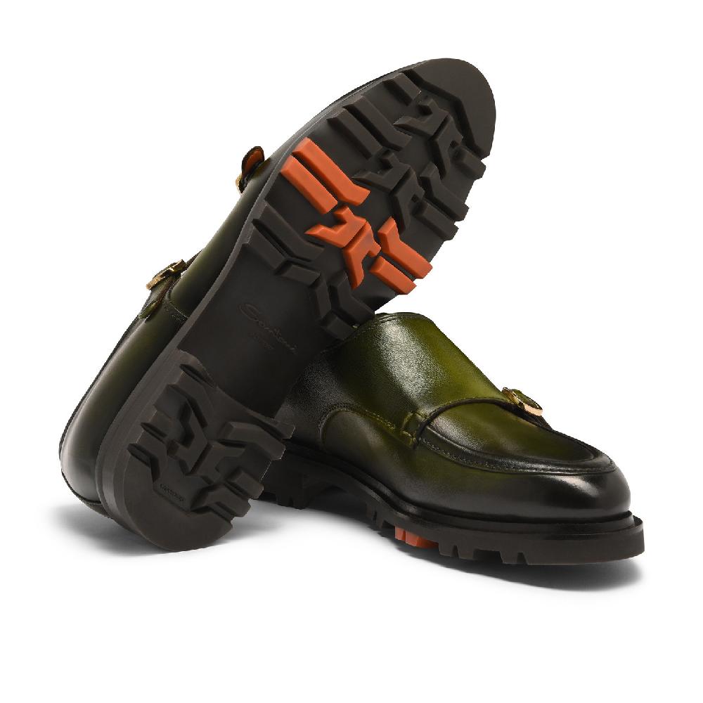 Santoni Doppia fibbia da uomo in pelle verde Negozi Online