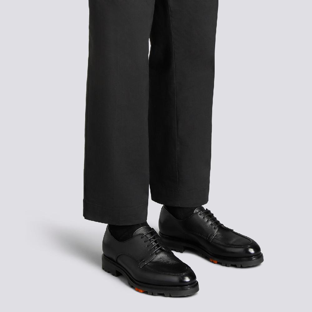 Santoni Stringata Derby da uomo in pelle nera Consegna Veloce