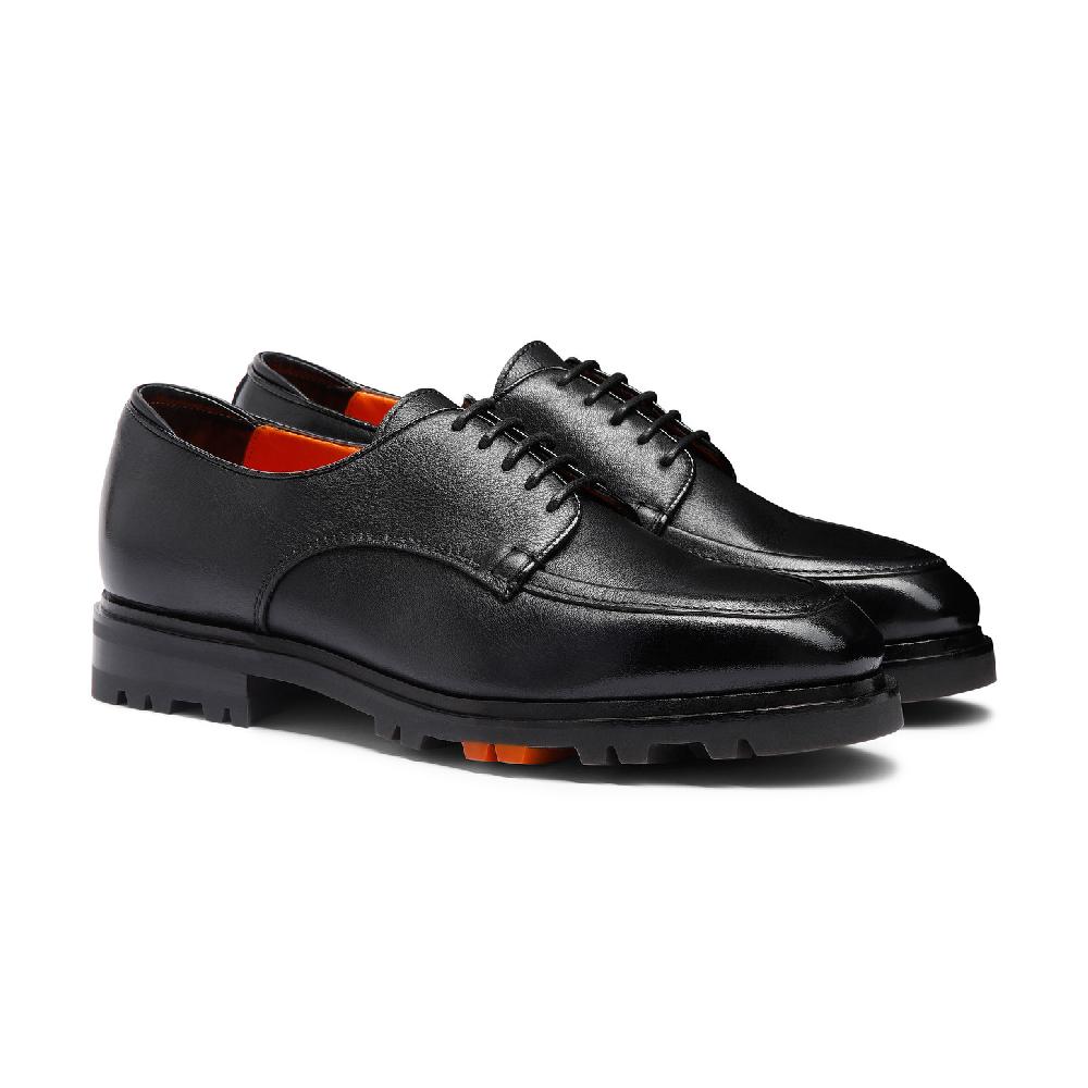 Santoni Stringata Derby da uomo in pelle nera Consegna Veloce