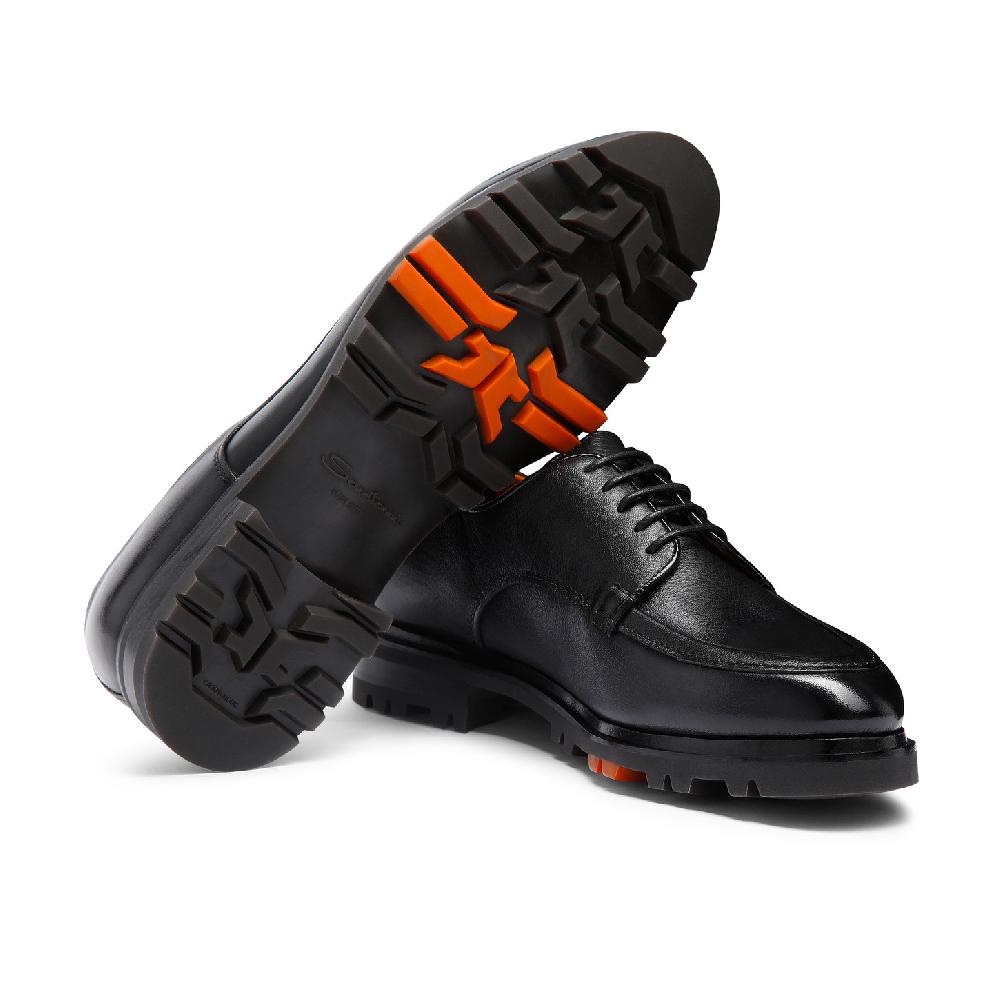 Santoni Stringata Derby da uomo in pelle nera Consegna Veloce