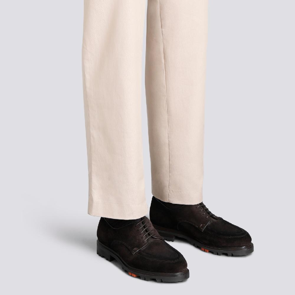 Santoni Stringata Derby da uomo in suede testa di moro Promozione Limitata