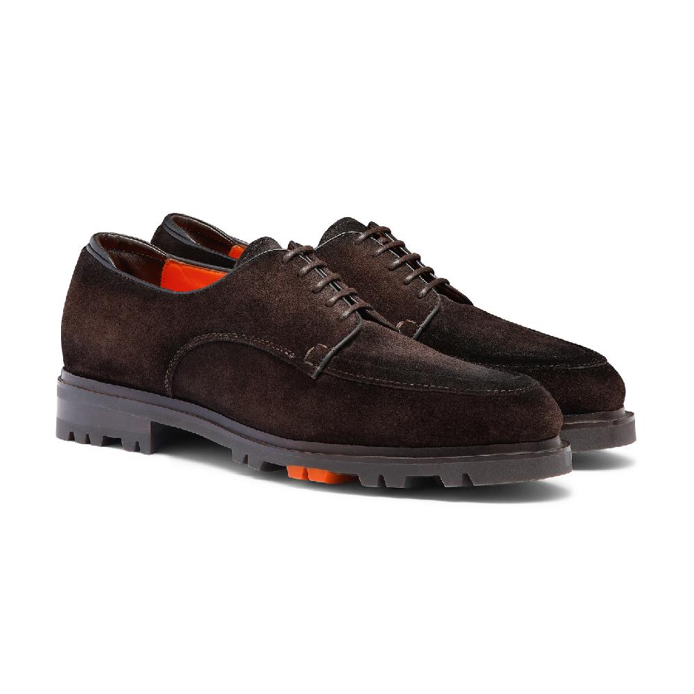 Santoni Stringata Derby da uomo in suede testa di moro Promozione Limitata