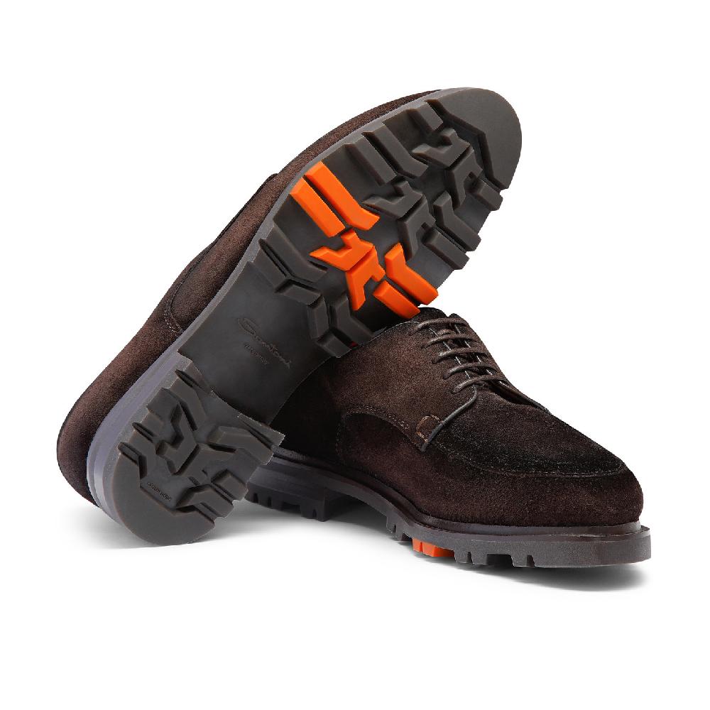 Santoni Stringata Derby da uomo in suede testa di moro Promozione Limitata